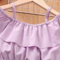 2pcs Kid Girl Flounce Camisole and Floral Print Belted Shorts Set Purple image 4