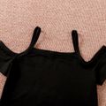 2Pcs Kid Girl Cold Shoulder Camisole & Belted Stripe Shorts Set Black image 2