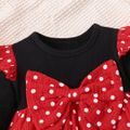 Baby Girl 100% Cotton Ruffled Polka dots Bowknot Design Splice Long-sleeve Dress Red