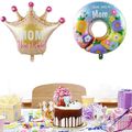 1-pack Love You Mom Donuts Garland Balloon Mom You Rule Crown Balloon for Mother's Day Birthday Party Decoration Color-A