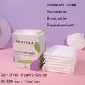 10 Count Overnight Pads Organic Cotton Sanitary Pads 350mm Night Sanitary Napkins Menstrual Care Hygiene Product White