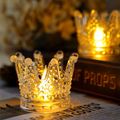 LED Electronic Candle Crown Shape Electronic Flameless Candle for Dining Table Romantic Candle Holder Desktop Home Decor Color-A