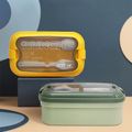 صندوق غداء بينتو مع ملعقة وشوكة بلاستيكي قابل لإعادة الاستخدام مقسم لحفظ الطعام وصناديق تخزين وجبات الطعام للأطفال والكبار أخضر image 4