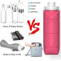 600ML Collapsible Water Bottle Silicone Reusable Foldable Water Bottle for Camping Hiking Travel Gym Sports Pink