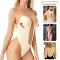 Women Sexy Bodysuit Shapewear Deep V-Neck Backless U Plunge Thong Shaper Corset Lingerie Clear Strap Push Up Bra Beige image 5