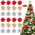 5pcs Christmas Glitter Artificial Flowers Xmas Tree Ornaments Merry Christmas Party Decoration Supplies Red image 2