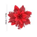 5pcs Christmas Glitter Artificial Flowers Xmas Tree Ornaments Merry Christmas Party Decoration Supplies Red image 3