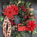 5 قطع بريق عيد الميلاد الزهور الاصطناعية شجرة عيد الميلاد الحلي عيد ميلاد سعيد لوازم الديكور الطرف أحمر image 4