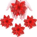 5pcs Christmas Glitter Artificial Flowers Xmas Tree Ornaments Merry Christmas Party Decoration Supplies Red image 5