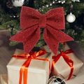 2-pack Christmas Glitter Cloth Bow Xmas Tree Hanging Decoration Ornaments Red image 2