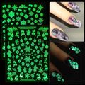 9 Sheets Christmas Luminous Nail Art Stickers Decals 3D Nail Stickers Fluorescent Glow in The Dark Self Adhesive for Women Girls Color-A image 4
