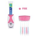 2Pcs Toothpaste Dispenser & Toothbrush Holder Wall Mounted Automatic Toothpaste Squeezer Kit Pink image 1
