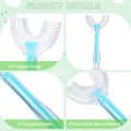 Kids 360° U Shaped Toothbrush Silicone Brush Head Whole Mouth Toothbrush with Handle Blue image 3