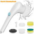 Electric Spin Scrubber Cordless Power Scrubber Cleaning Brush with 5 Replaceable Brush Heads White image 1