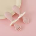 2Pcs Silicone Self-Feeding Spoon Fork Baby Toddler Utensils Training Utensils Set Anti-pollution Pink image 1