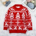 Toddler Girl/Boy Christmas Deer Tree Pattern Button Design Sweater Red