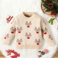 Christmas Baby Boy/Girl Allover Deer Graphic Long-sleeve Knitted Sweater Beige image 1