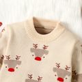 Christmas Baby Boy/Girl Allover Deer Graphic Long-sleeve Knitted Sweater Beige image 3