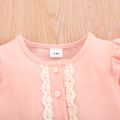 100% Cotton 2pcs Solid Ruffle and Lace Decor Long-sleeve Baby Set Light Pink