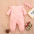 100% Cotton 2pcs Solid Ruffle and Lace Decor Long-sleeve Baby Set Light Pink