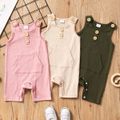 Baby Boy/Girl 95% Cotton Ribbed Sleeveless Button Jumpsuit with Pocket Pink