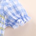 Summer Picnic Baby Girl Plaid Doll Collar Shirred Short-sleeve Blue Romper Blue