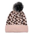 Leopard Print Removable Pompon Decor Knit Beanie Hat for Mom and Me Light Pink