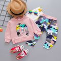 2pcs Baby Camouflage Letter Print Long-sleeve Cotton Sweatshirt and Trousers Set Pink