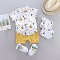 2pcs Baby Boy 95% Cotton Short-sleeve All Over Cactus Print Button Up Shirt and Solid Shorts Set Yellow