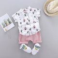2pcs Baby Boy 95% Cotton Short-sleeve All Over Cactus Print Button Up Shirt and Solid Shorts Set Pink image 1