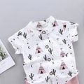 2pcs Baby Boy 95% Cotton Short-sleeve All Over Cactus Print Button Up Shirt and Solid Shorts Set Pink