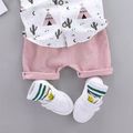 2pcs Baby Boy 95% Cotton Short-sleeve All Over Cactus Print Button Up Shirt and Solid Shorts Set Pink image 3