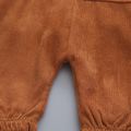 2pcs Baby Cartoon Bear 3D Ears Overalls and Striped Long-sleeve T-shirt Set Khaki image 5