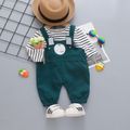 2pcs Baby Cartoon Bear 3D Ears Overalls and Striped Long-sleeve T-shirt Set Dark Green