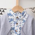 2pcs Baby Boy 95% Cotton Long-sleeve Faux-two Floral Print Top and Pants Set Light Grey