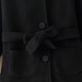 Toddler Girl/Boy Button Design Solid Tie Belt Hooded Coat Black