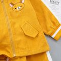 2-piece Toddler Boy/Girl Animal Embroidered Striped Zipper Bomber Jacket and Pants Set Ginger