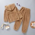 2-piece Toddler Boy Textured Brown Hoodie Sweatshirt and Pants Casual Set Brown