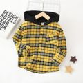 camisa xadrez de manga comprida com capuz e design de botão para criança Amarelo
