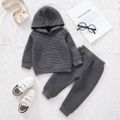 2pcs Baby Boy/Girl Solid Thickened Textured Long-sleeve Hoodie and Trousers Set Grey image 1