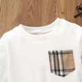 2-piece Toddler Boy Plaid Pocket Design Sweatshirt Pants Set White