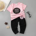 2pcs Toddler Boy Casual Letter Print Tee and Pants Set Pink image 1