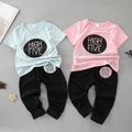 2pcs Toddler Boy Casual Letter Print Tee and Pants Set Pink