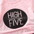2pcs Toddler Boy Casual Letter Print Tee and Pants Set Pink image 5