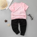 2pcs Toddler Boy Casual Letter Print Tee and Pants Set Pink image 3