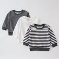 Baby Boy/Girl Solid/Striped Crewneck Long-sleeve Pullover Sweatshirt Beige image 2