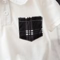 2pcs Toddler Boy Casual Plaid Splice Polo Shirt and Shorts Set White