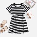 Toddler Girl Stripe Wasit Cut Out Short-sleeve Dress Black/White