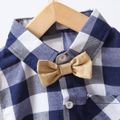 2pcs Baby Boy Short-sleeve Bow Tie Plaid Shirt and Solid Shorts Set Blue