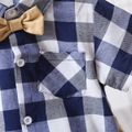 2pcs Baby Boy Short-sleeve Bow Tie Plaid Shirt and Solid Shorts Set Blue